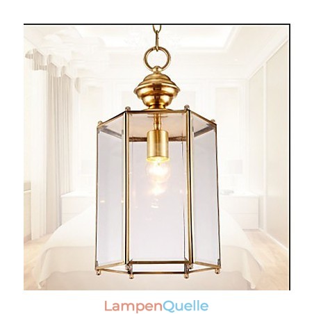 Kleine Pendelleuchte im amerikanischen Landhausstil, komplett aus Kupfer und einem Glas Kleine Pendelleuchte im amerikanischen Landhausstil, komplett aus Kupfer und einem Glas