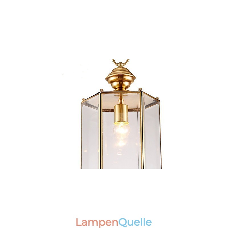 Kleine Pendelleuchte im amerikanischen Landhausstil, komplett aus Kupfer und einem Glas
