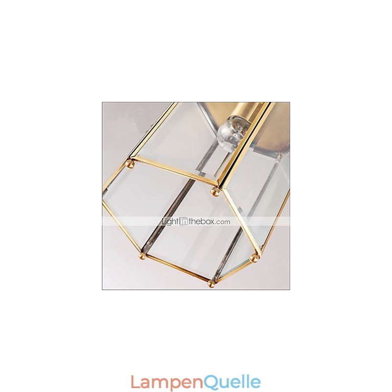 Kleine Pendelleuchte im amerikanischen Landhausstil, komplett aus Kupfer und einem Glas