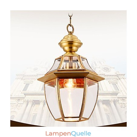 Kleine Pendelleuchte im amerikanischen Landhausstil, komplett aus Kupfer, Einzelglas C Kleine Pendelleuchte im amerikanischen Landhausstil, komplett aus Kupfer, Einzelglas C