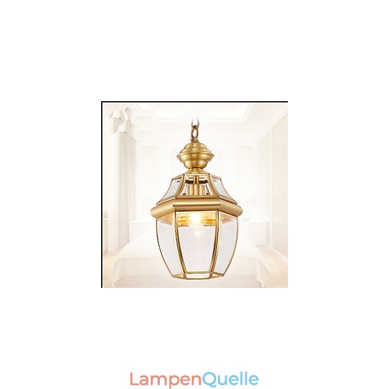 Kleine Pendelleuchte im amerikanischen Landhausstil, komplett aus Kupfer, Einzelglas C