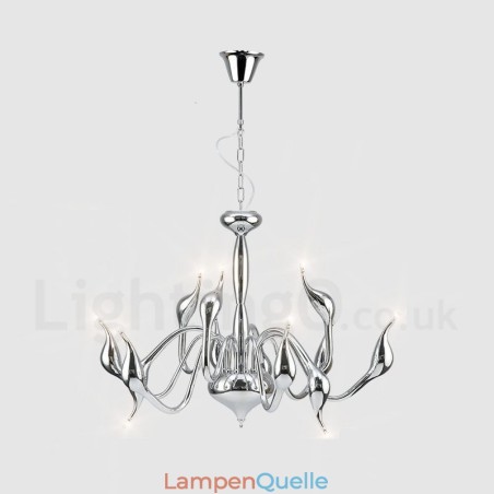 12-flammige moderne Pendelleuchte aus verchromtem Metall im Schwanenstil 12-flammige moderne Pendelleuchte aus verchromtem Metall im Schwanenstil