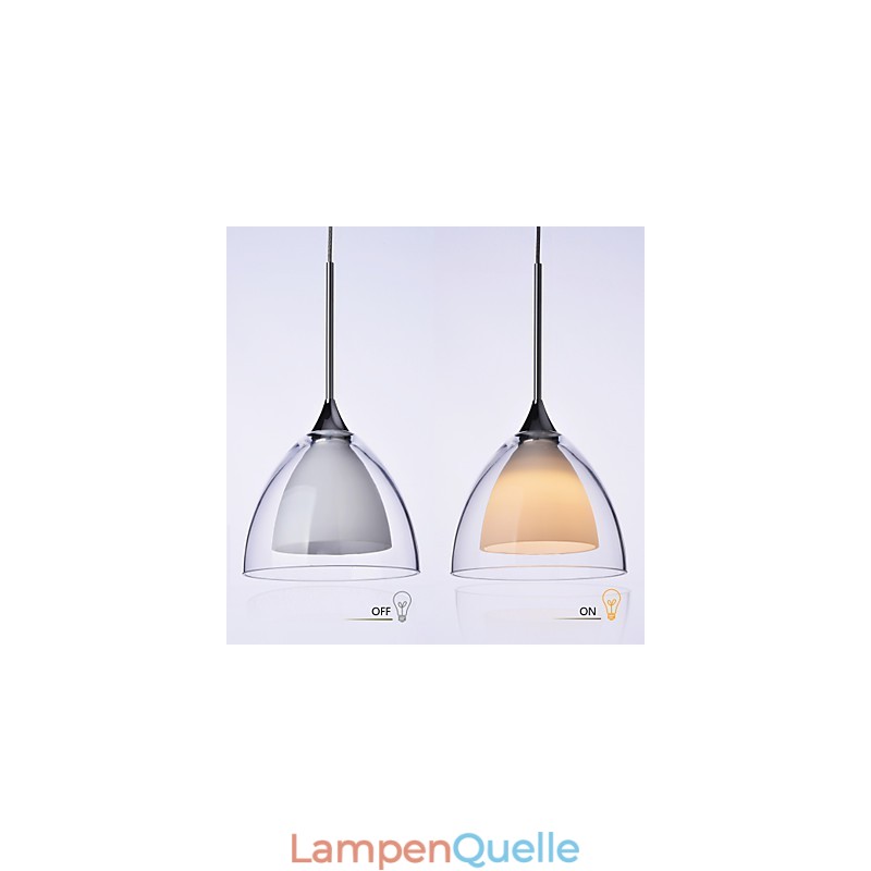 1-flammige zweischichtige Pendelleuchte für die Insel, klares Glas, poliertes Chrom