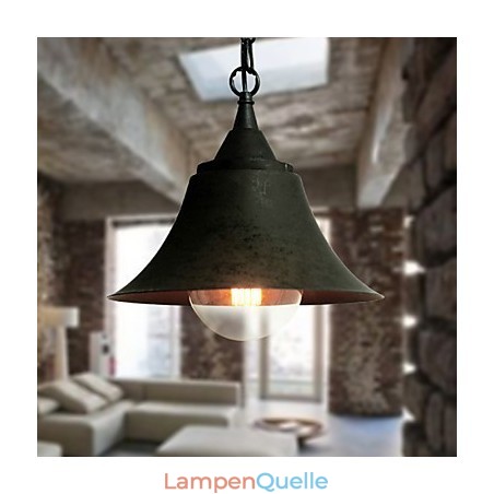 Mittelgroße Vintage-Pendelleuchte aus mattschwarzem Metall in Glockenform