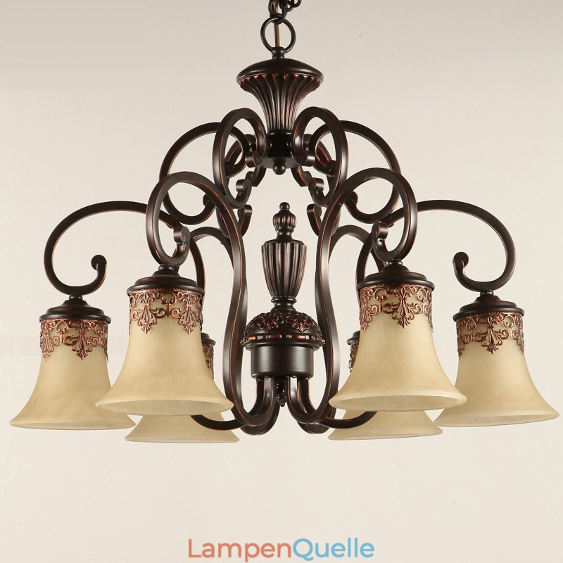 Kronleuchter Pendelleuchte 6 Lichter Vintage Country Island Metall + Glas