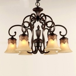 Kronleuchter Pendelleuchte 6 Lichter Vintage Country Island Metall + Glas