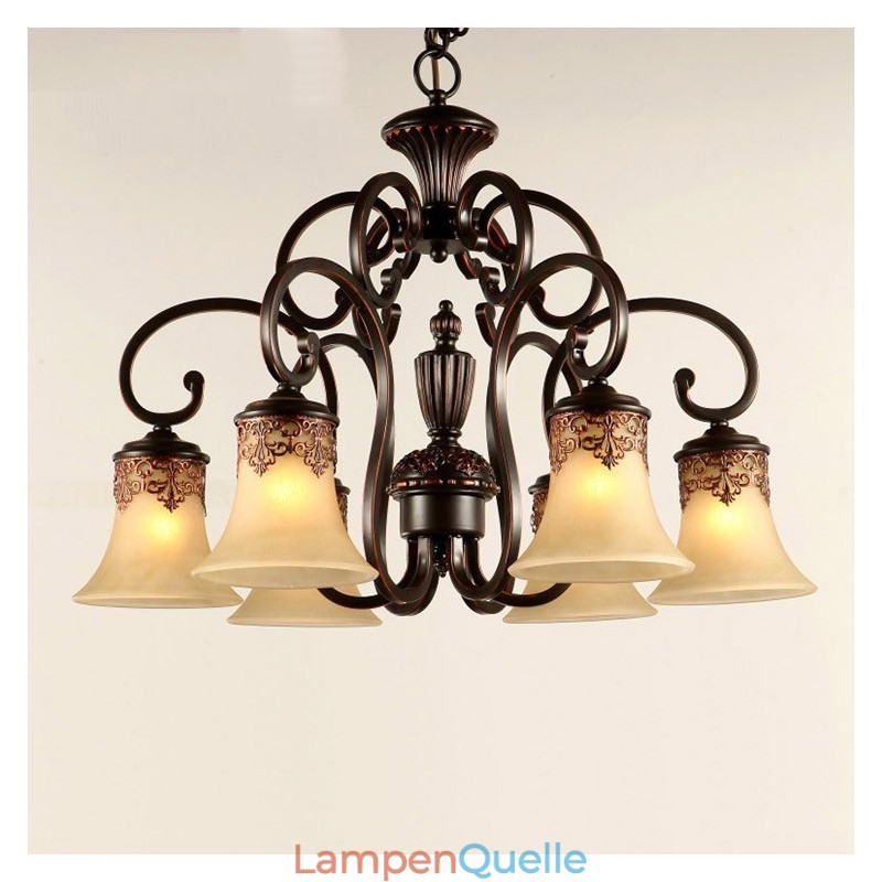 Kronleuchter Pendelleuchte 6 Lichter Vintage Country Island Metall + Glas