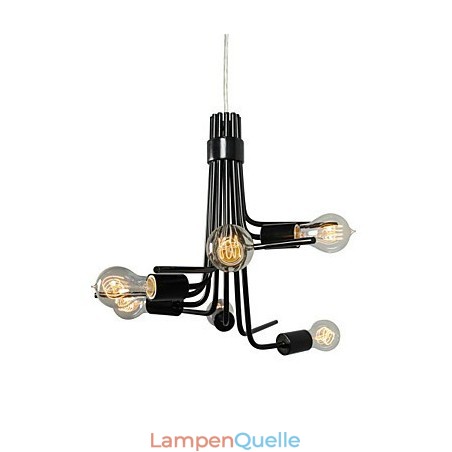 Moderne, charakteristische Pendelleuchte im nordamerikanischen Stil mit 6 Lichtern in Schwarz Moderne, charakteristische Pendelleuchte im nordamerikanischen Stil mit 6 Lichtern in Schwarz
