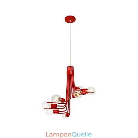 Moderne, charakteristische Pendelleuchte mit 8 Lichtern im nordamerikanischen Stil in Rot Moderne, charakteristische Pendelleuchte mit 8 Lichtern im nordamerikanischen Stil in Rot