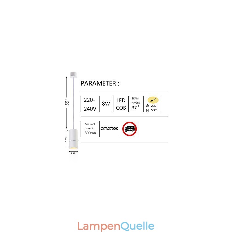 GE 05032 8W 136mm 1-flammige Mini-Pendelleuchte, gepudert weiß mit Aluminium