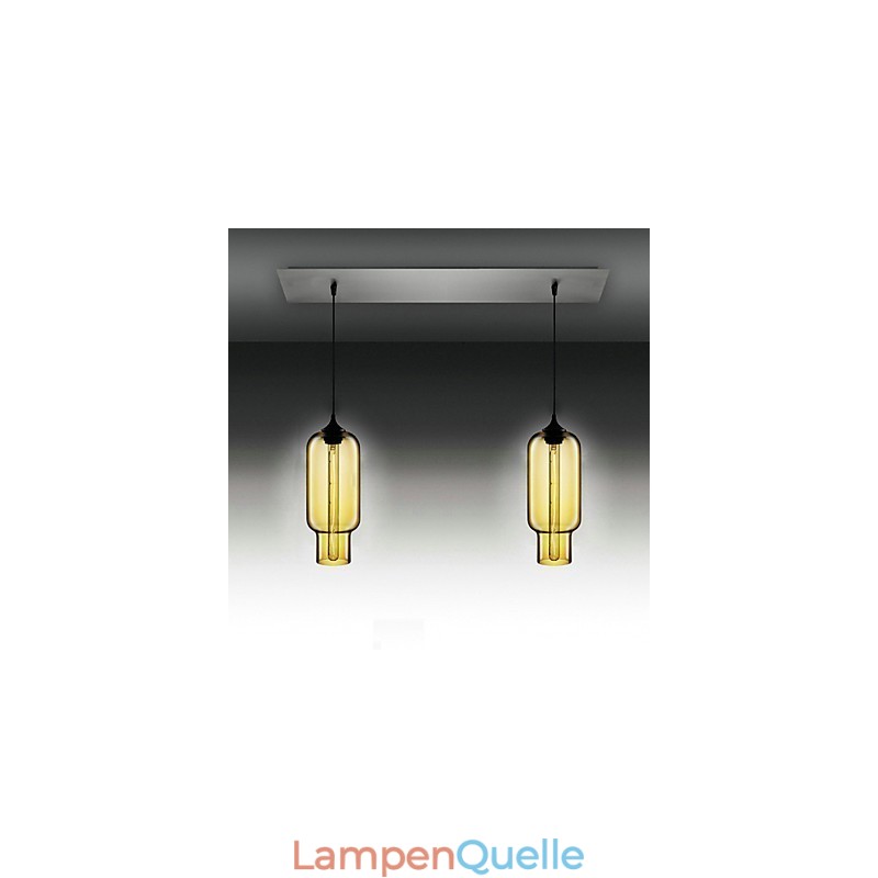 Moderne Pendelleuchte aus transparentem Glas mit 2 Lichtern im Blasendesign, galvanisiert