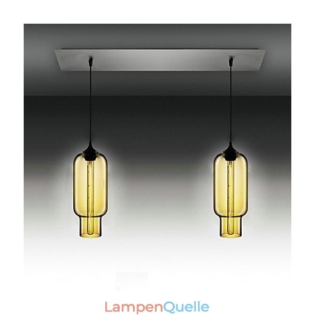 Moderne Pendelleuchte aus transparentem Glas mit 2 Lichtern im Blasendesign, galvanisiert Moderne Pendelleuchte aus transparentem Glas mit 2 Lichtern im Blasendesign, galvanisiert
