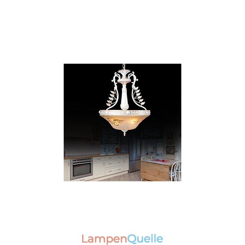 Weiß Anhänger Drei Lichter Muster Glas Schatten Hand Vergoldet Europäischen Retro