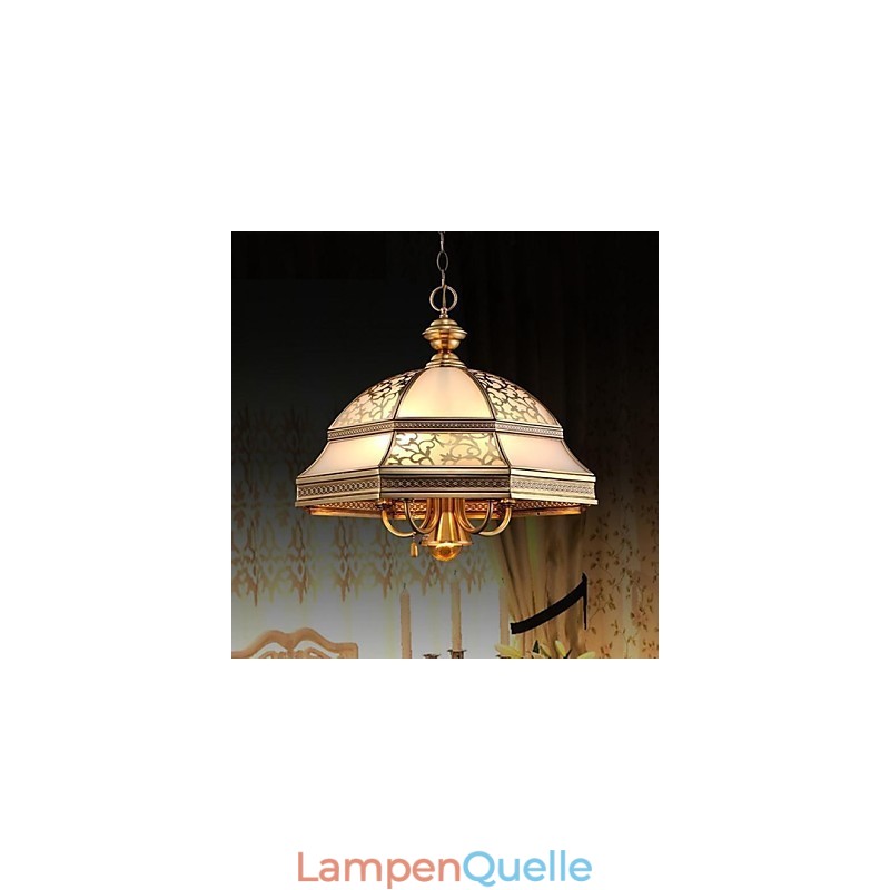 Messing Pendelleuchte Sechs Lichter Vintage Gesamt Kupfer Glas