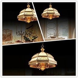 Messing Pendelleuchte Sechs Lichter Vintage Gesamt Kupfer Glas
