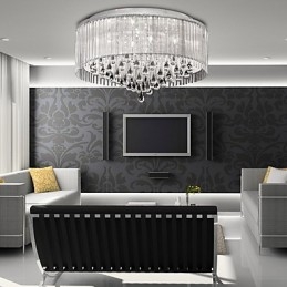 Elegante Kristall-Pendelleuchte mit 8 Lichtern im Zylinderschirm
