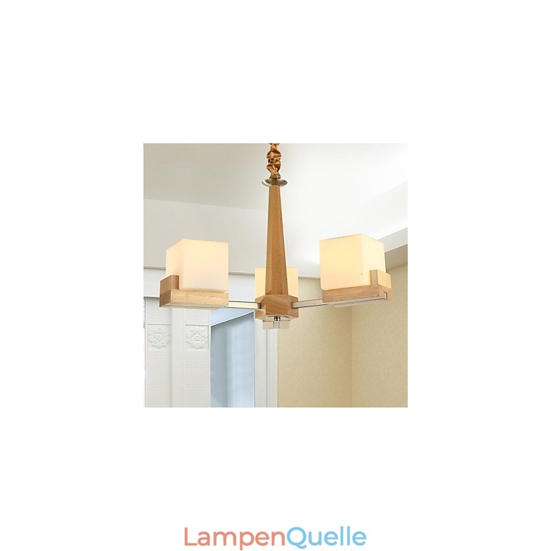 Hängelampe aus Eiche mit drei Lichtern, Eiche und Glas