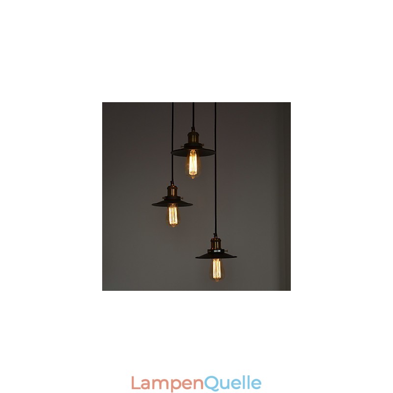 Vintage 3-flammige Pendelleuchte mit Eisenschirm