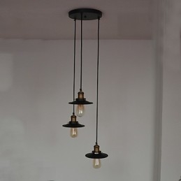 Vintage 3-flammige Pendelleuchte mit Eisenschirm