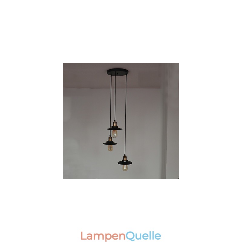 Vintage 3-flammige Pendelleuchte mit Eisenschirm