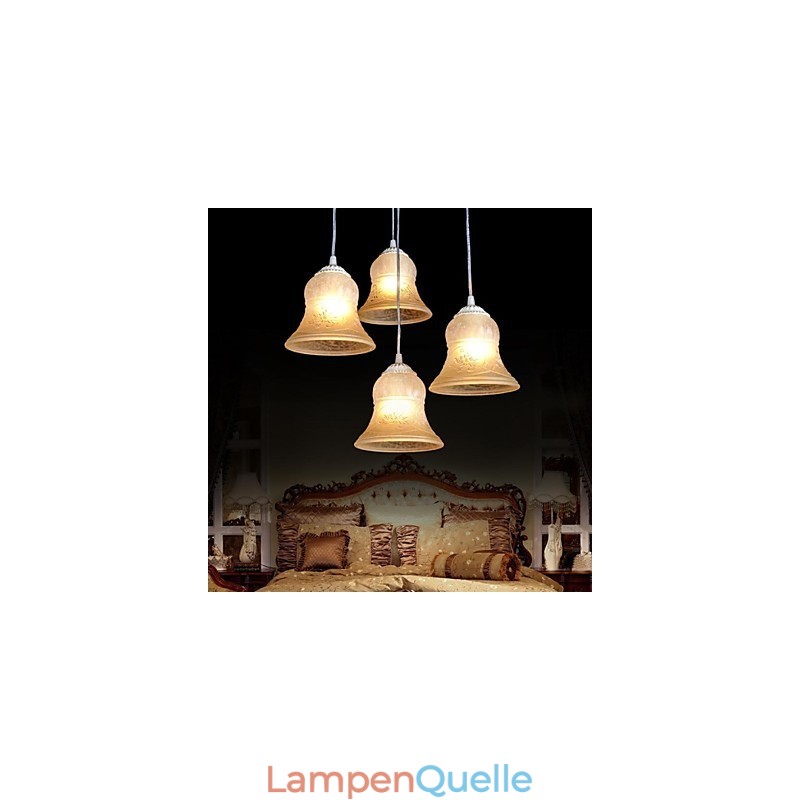 Weiß Anhänger Vier Lichter Muster Glas Schatten Hand Vergoldet Europäischen Retro
