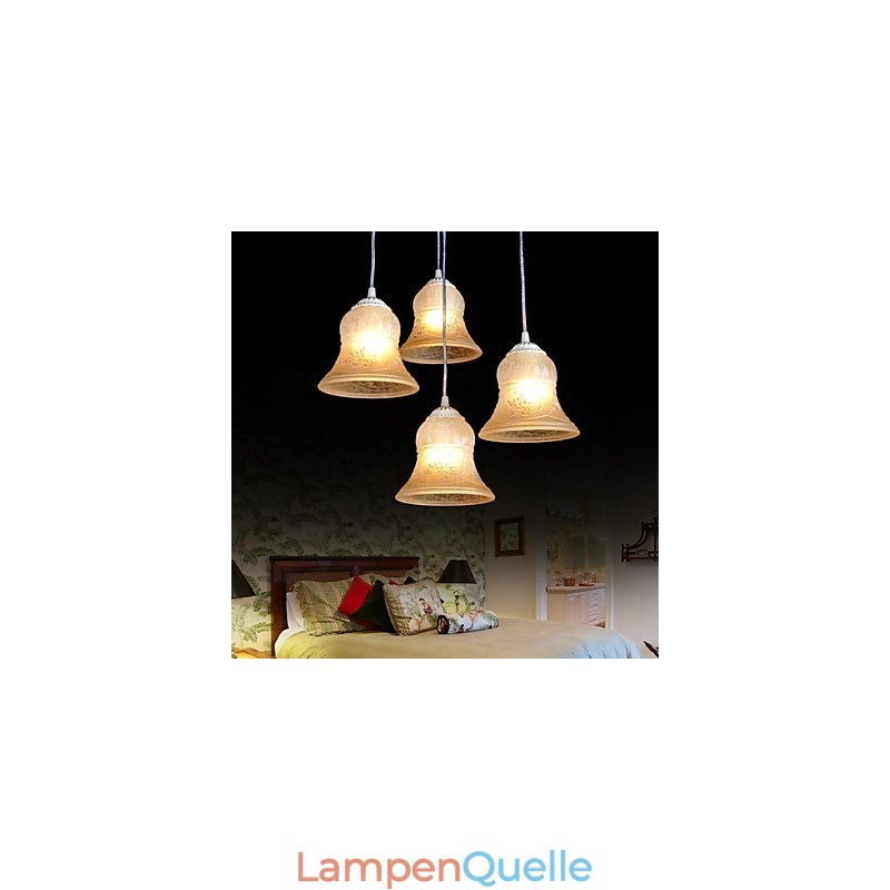 Weiß Anhänger Vier Lichter Muster Glas Schatten Hand Vergoldet Europäischen Retro
