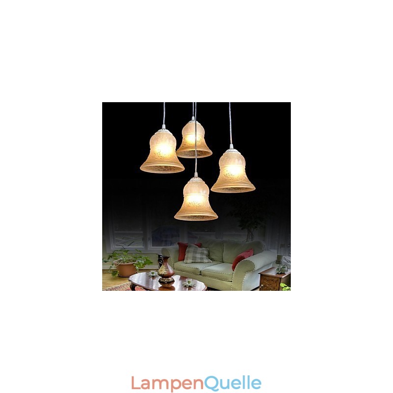 Weiß Anhänger Vier Lichter Muster Glas Schatten Hand Vergoldet Europäischen Retro