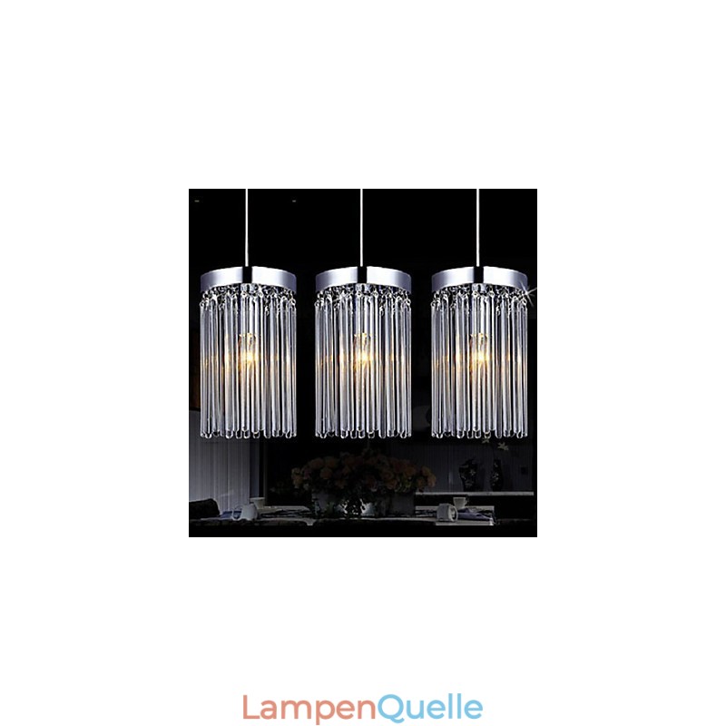 Moderne Pendelleuchte mit 3 Lichtern und Glasstab