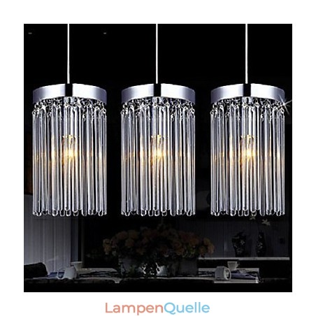 Moderne Pendelleuchte mit 3 Lichtern und Glasstab Moderne Pendelleuchte mit 3 Lichtern und Glasstab