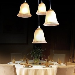Bronze Anhänger Vier Lichter Muster Glasschirm Europäischen Retro Klassisch
