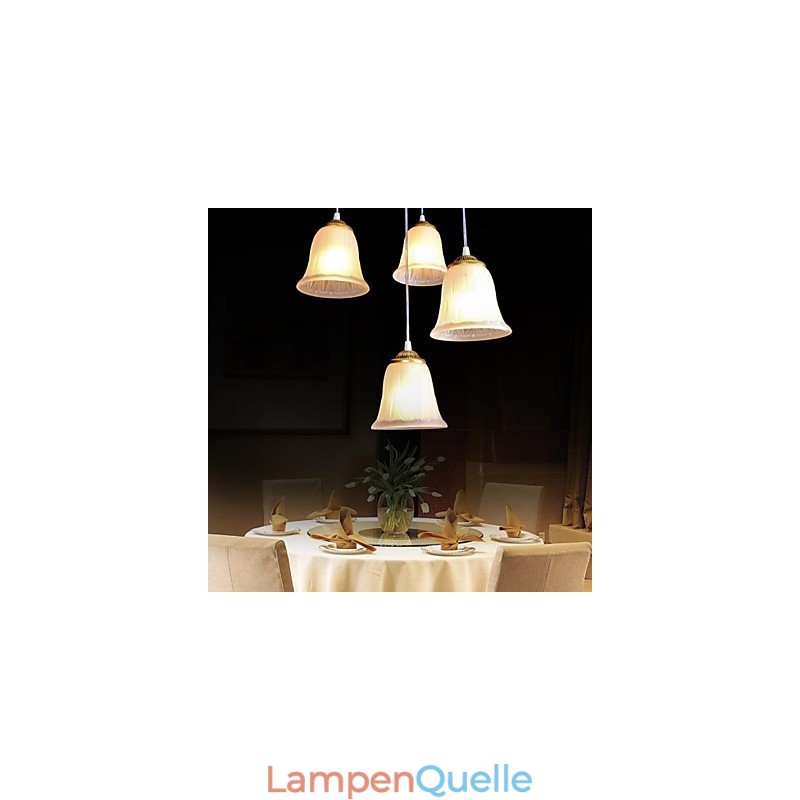 Bronze Anhänger Vier Lichter Muster Glasschirm Europäischen Retro Klassisch