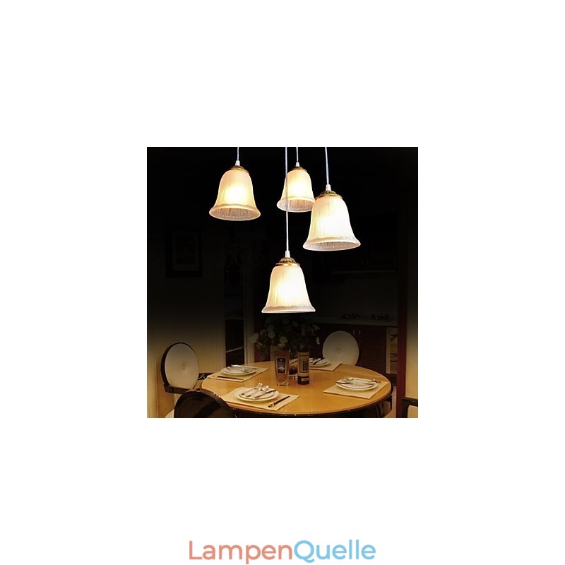 Bronze Anhänger Vier Lichter Muster Glasschirm Europäischen Retro Klassisch