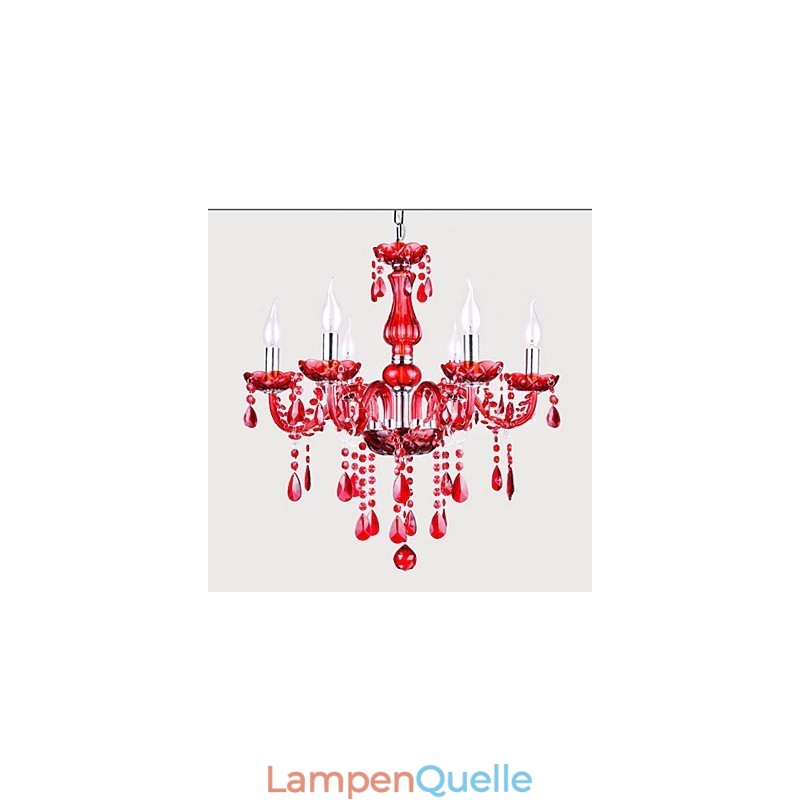 Kronleuchter Rot Kristall Luxus Modern 6 Lichter