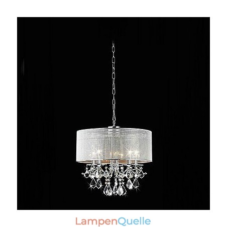 Moderne 5-flammige Kristall-Pendelleuchte mit Stoffschirm Moderne 5-flammige Kristall-Pendelleuchte mit Stoffschirm