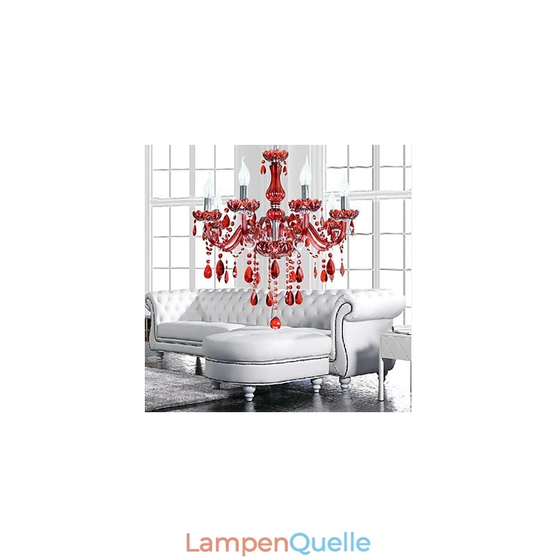 Kronleuchter Rot Kristall Luxus Modern 6 Lichter