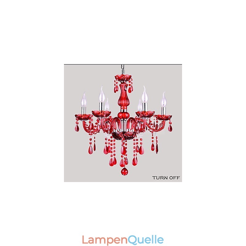 Kronleuchter Rot Kristall Luxus Modern 6 Lichter