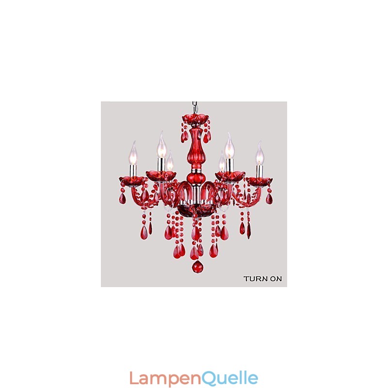 Kronleuchter Rot Kristall Luxus Modern 6 Lichter