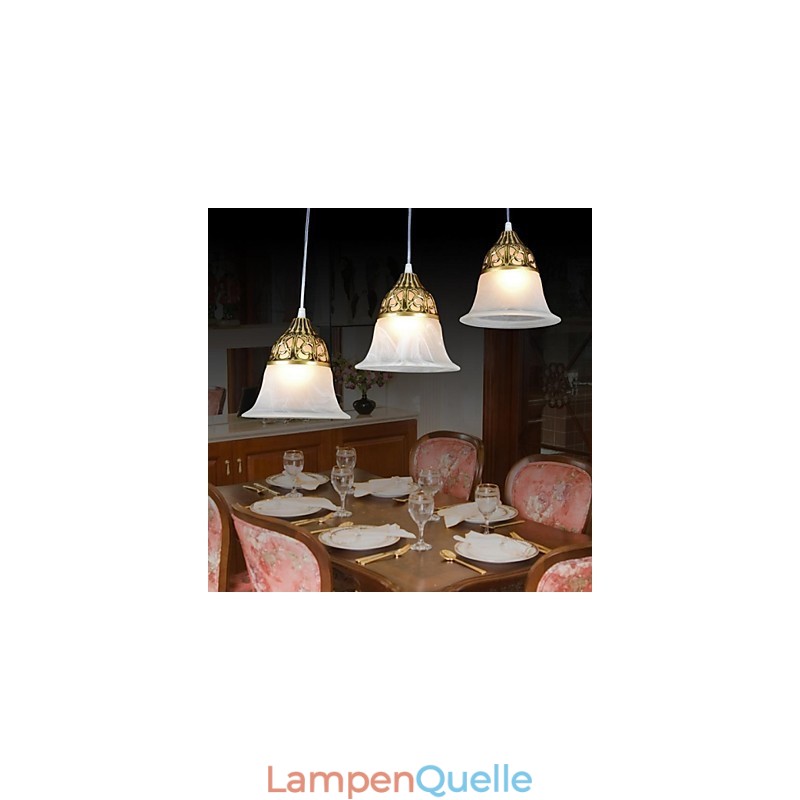 Bronze-Anhänger mit drei Lichtern, Moiré-Glas, europäischer Klassiker