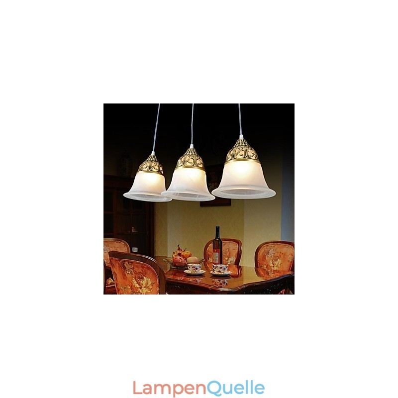 Bronze-Anhänger mit drei Lichtern, Moiré-Glas, europäischer Klassiker