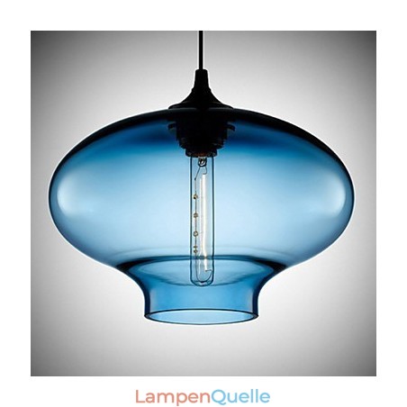 1-flammige, moderne Hängeleuchte aus transparentem Glas in Weiß und Blau 1-flammige, moderne Hängeleuchte aus transparentem Glas in Weiß und Blau