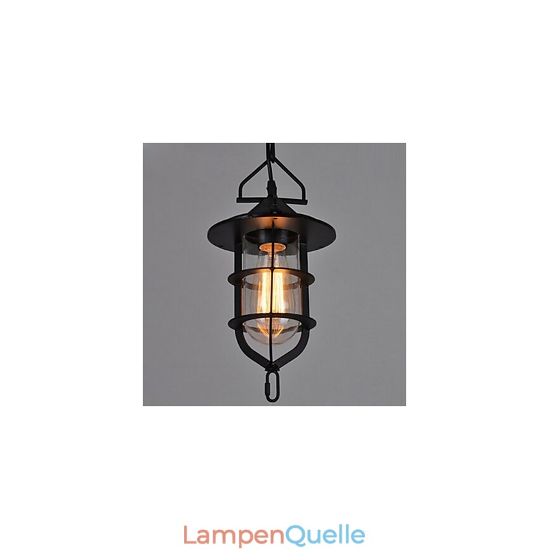 Mittlere Vintage Hängelampe in Käfigform aus Glas und Metall