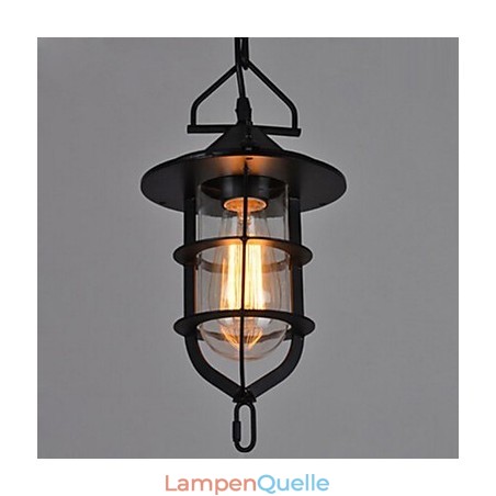 Mittlere Vintage Hängelampe in Käfigform aus Glas und Metall Mittlere Vintage Hängelampe in Käfigform aus Glas und Metall
