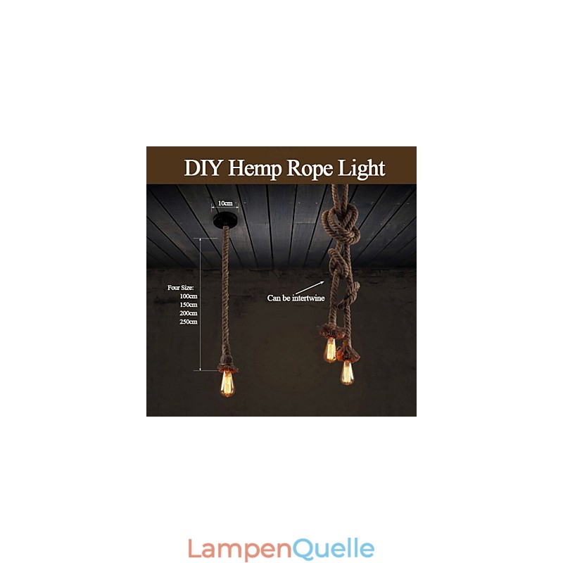 1 Licht DIY Kunst Hanfseil Licht Kreativ Hanfseil Kronleuchter Lang 100cm Senden 1 Glühbirne