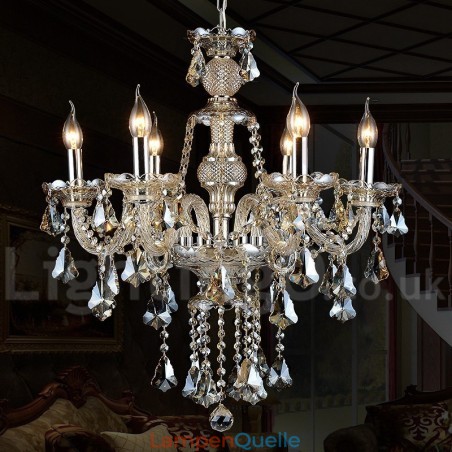 Retro Vintage Cognac Farbe K9 Kristall Moderner Kronleuchter mit 6 Lichtern