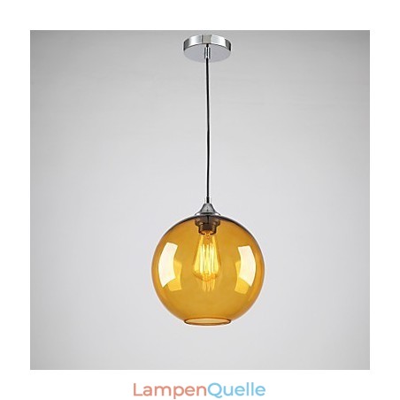 Moderne Pendelleuchte aus Glas mit rundem, bernsteinfarbenem Glasschirm im Blasendesign Moderne Pendelleuchte aus Glas mit rundem, bernsteinfarbenem Glasschirm im Blasendesign