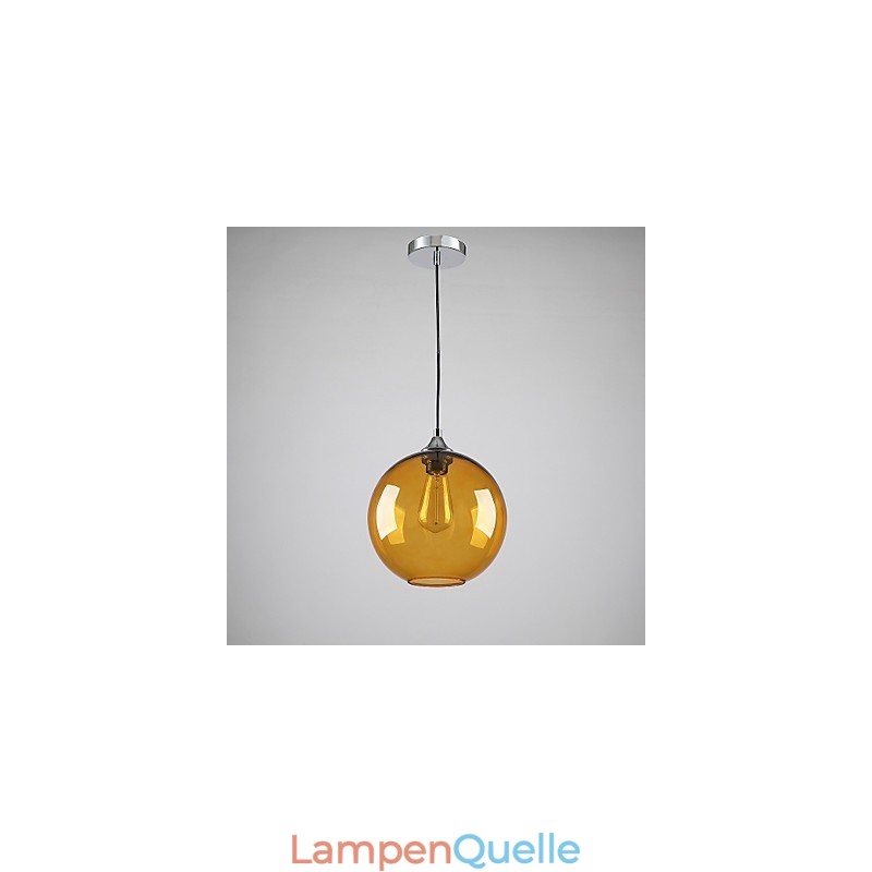 Moderne Pendelleuchte aus Glas mit rundem, bernsteinfarbenem Glasschirm im Blasendesign