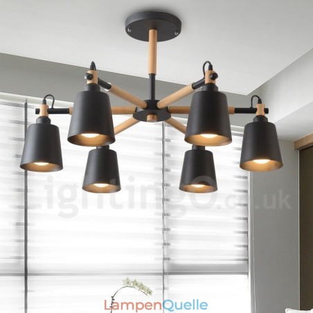 Moderne zeitgenössische Holz 6 Licht Kronleuchter Lampe Moderne zeitgenössische Holz 6 Licht Kronleuchter Lampe