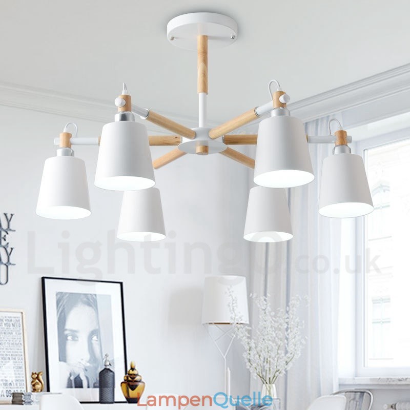 Moderne zeitgenössische Holz 6 Licht Kronleuchter Lampe