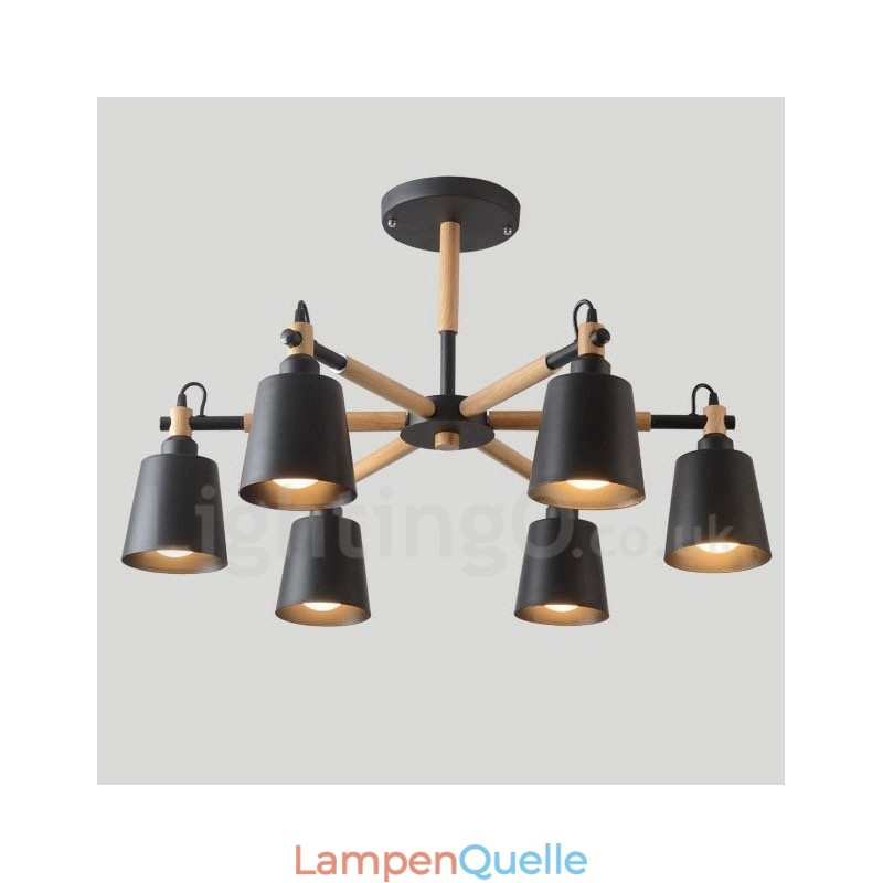 Moderne zeitgenössische Holz 6 Licht Kronleuchter Lampe