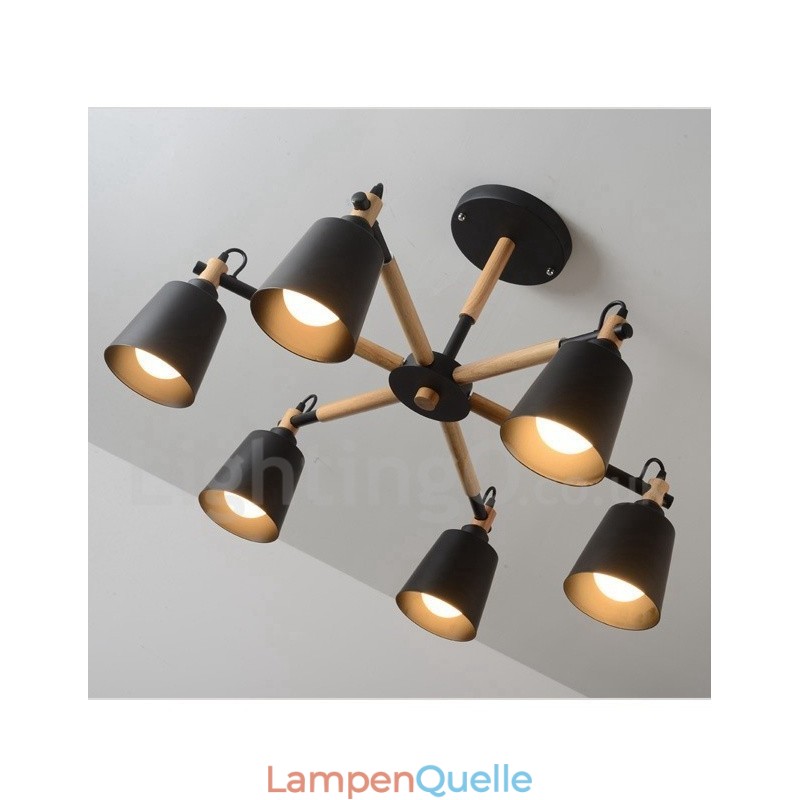 Moderne zeitgenössische Holz 6 Licht Kronleuchter Lampe